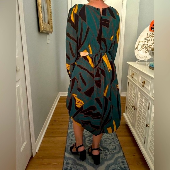 Anthropologie Ranna Gill Womens Cut-Out Midi Dress Sz XL Multicolor Long Sleeve - Picture 11 of 12